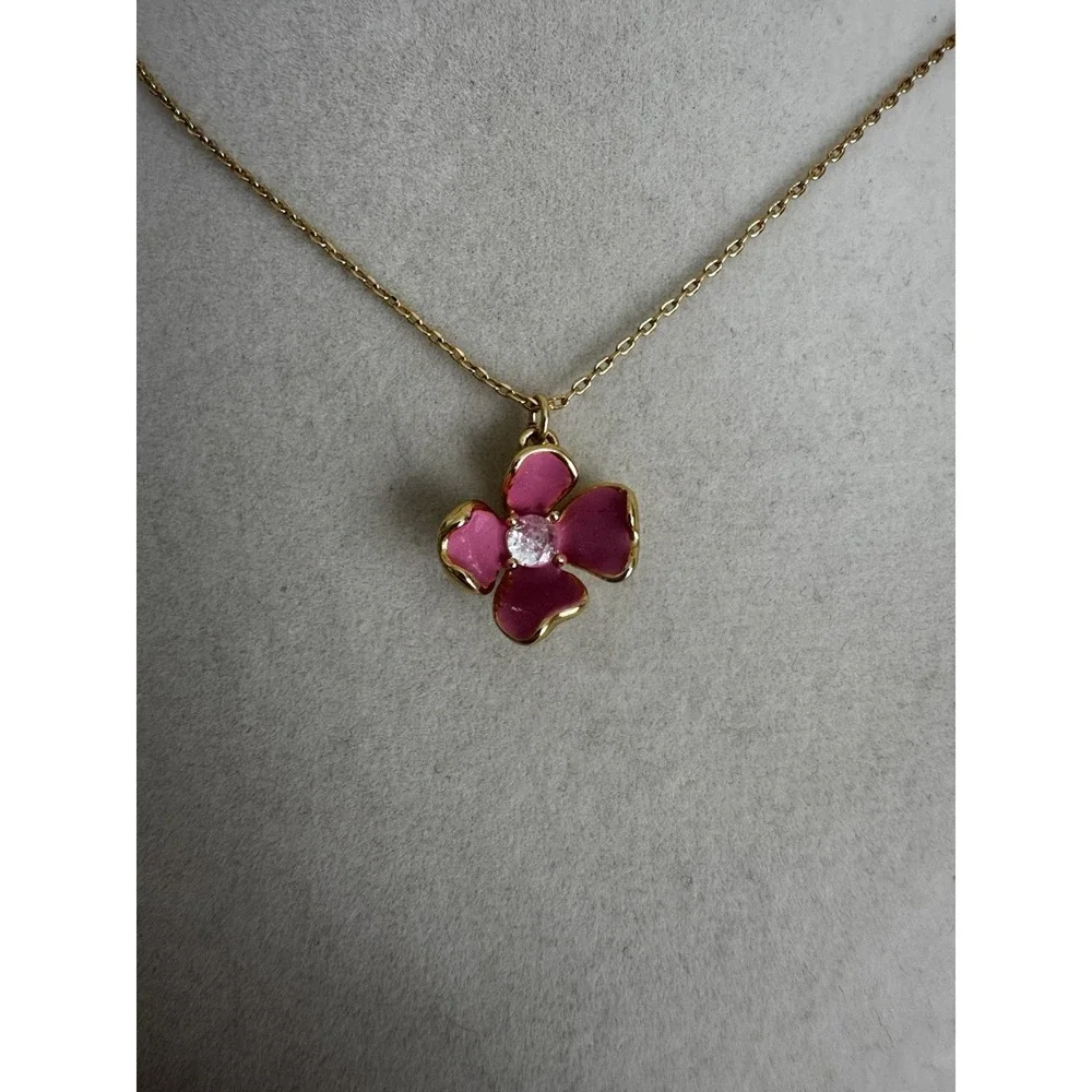 Kate Spade New York New Bloom Pink Color Flower Pendant Necklace NWT Gold